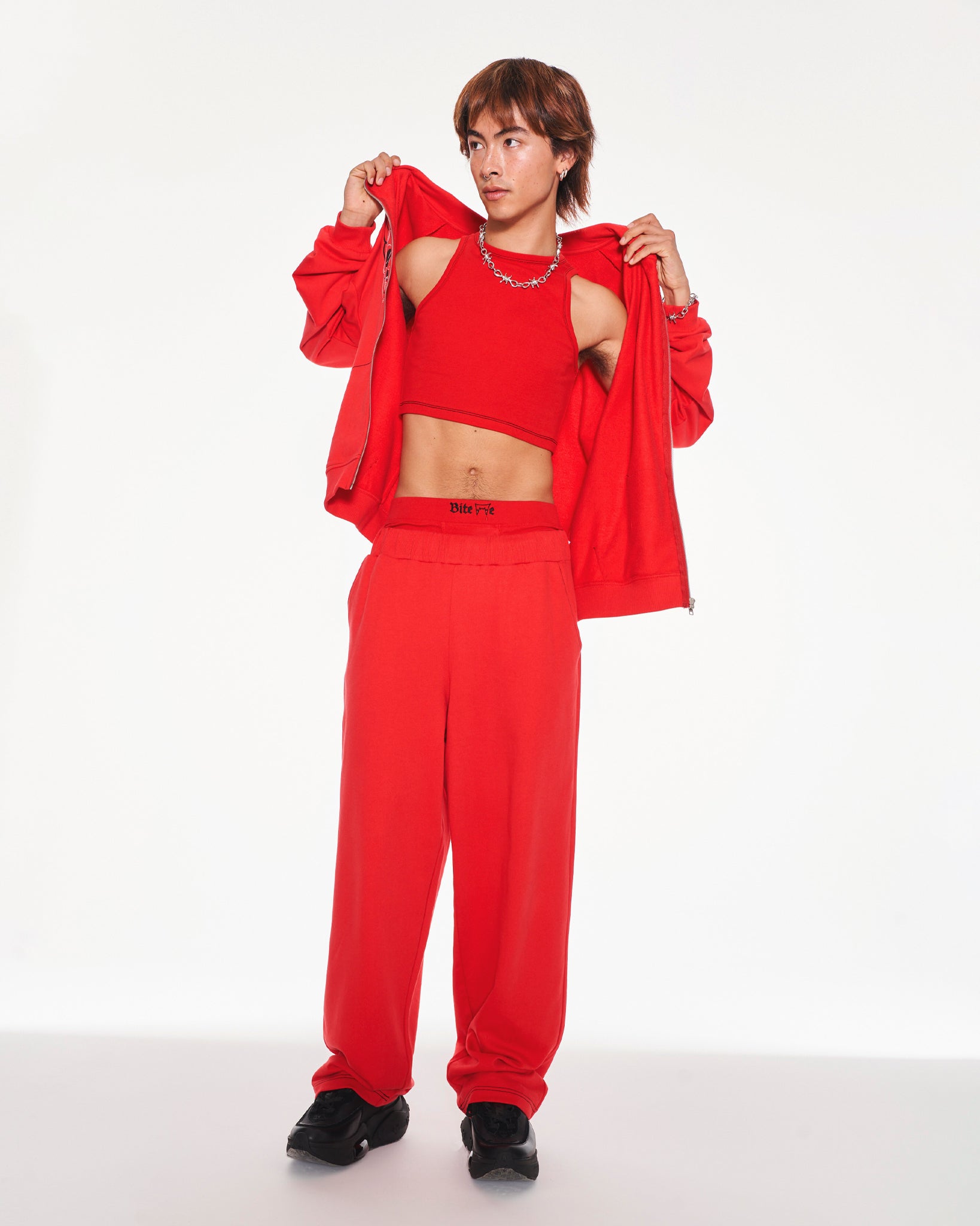 Love Bite Low Rise Wide Leg Joggers With Graphic In Red